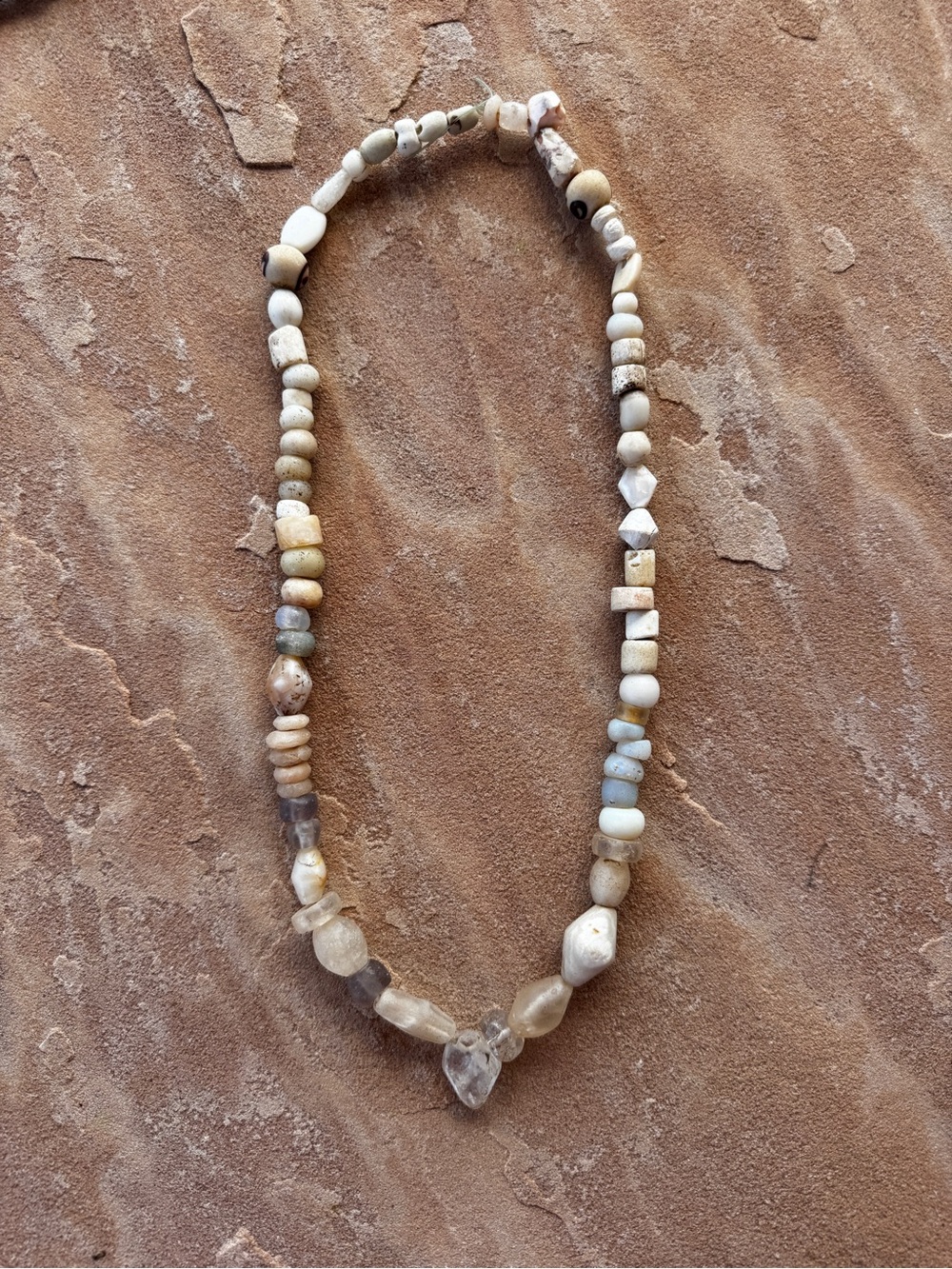 Antique Dutch Moon Glass Beads Quartz & Mixed Excavated Stone Beads Mali 28"